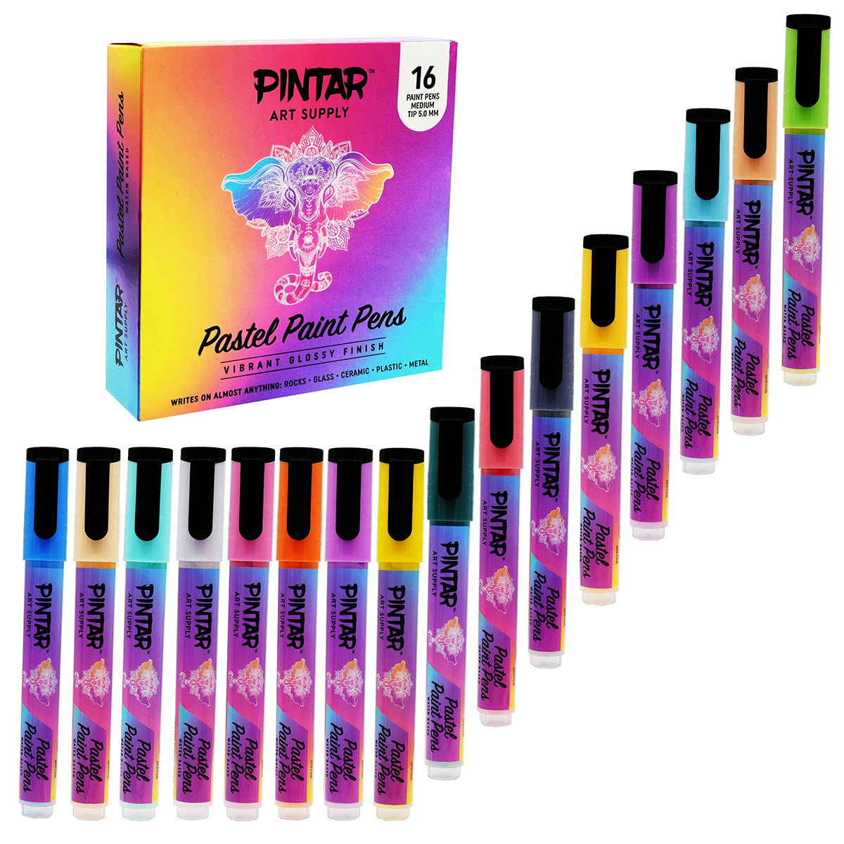 Pintar Art Supply Acrylic Premium Vibrant Pastel Paint Pens - 16 Colors