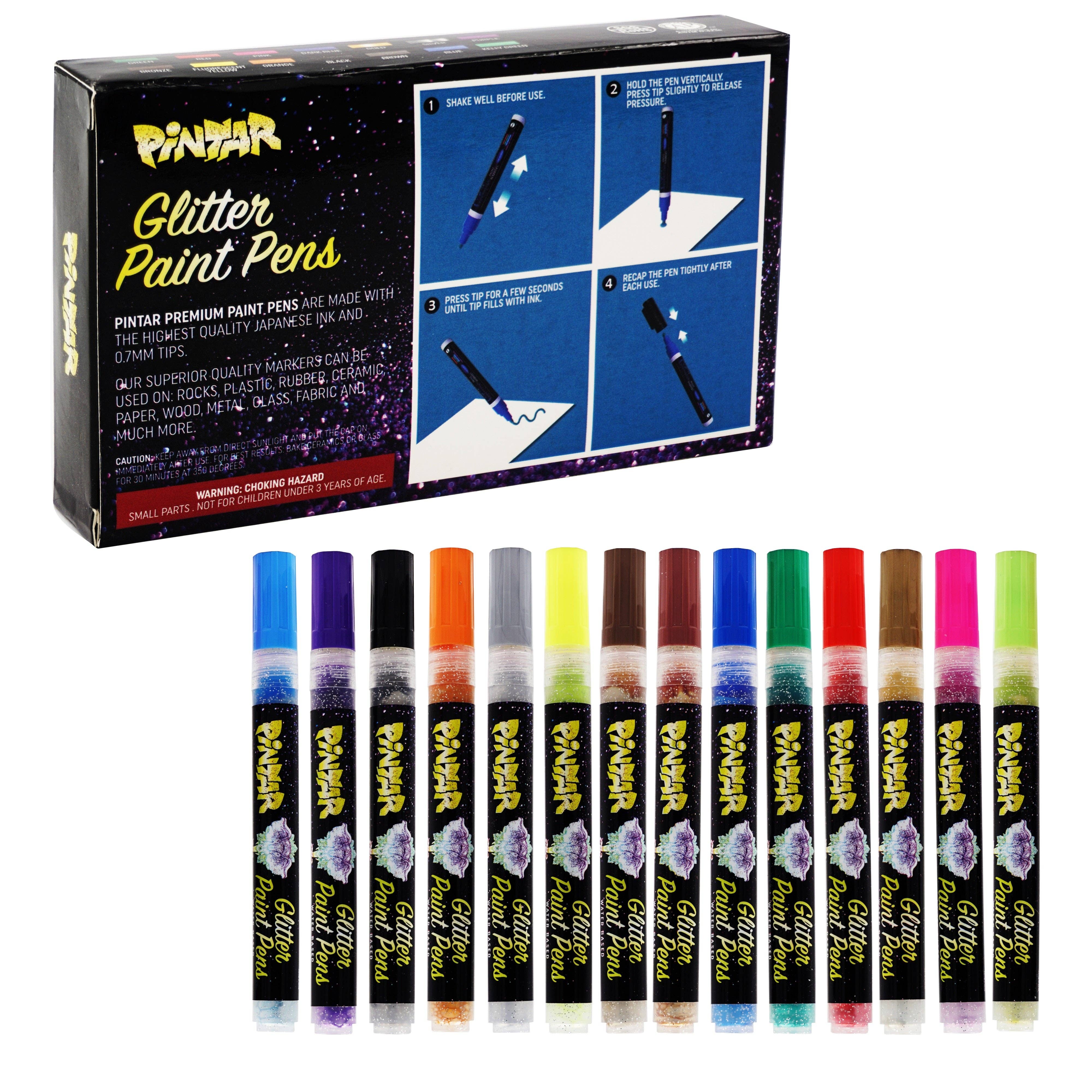 Pintar Glitter Acrylic Paint Pens Extra Fine Tip 0.7mm - 14 Pack