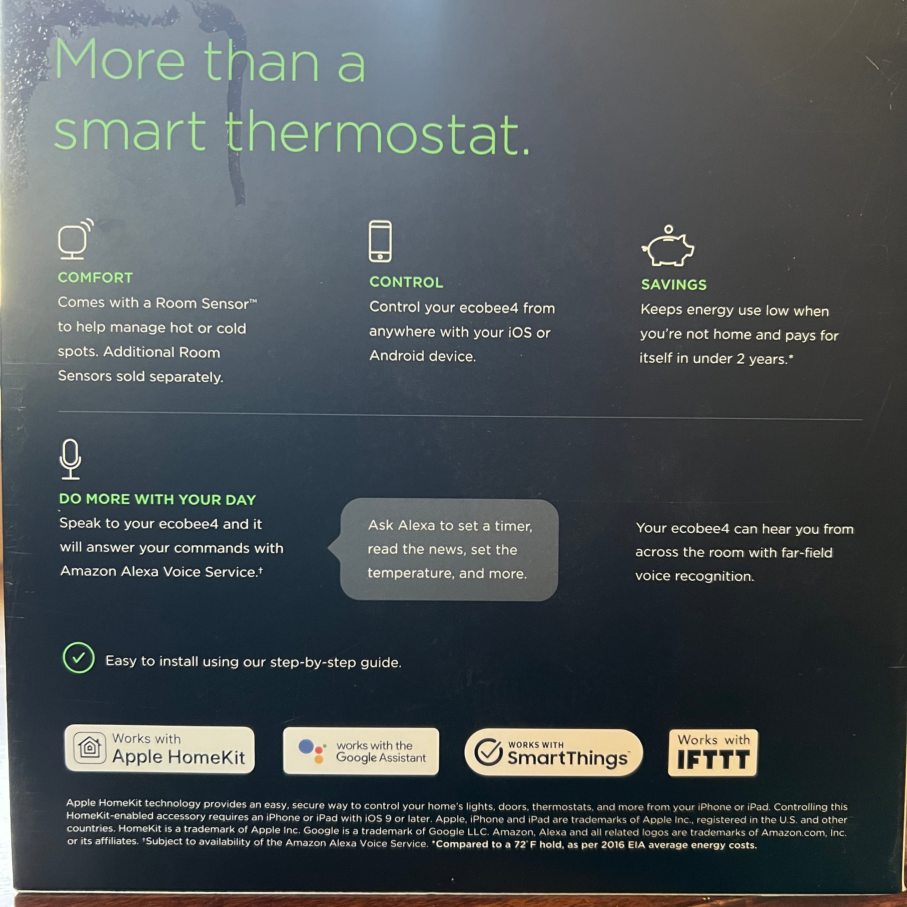 ecobee4 Smart Thermostat with Built-in Alexa, Room Sensor  - Open Box