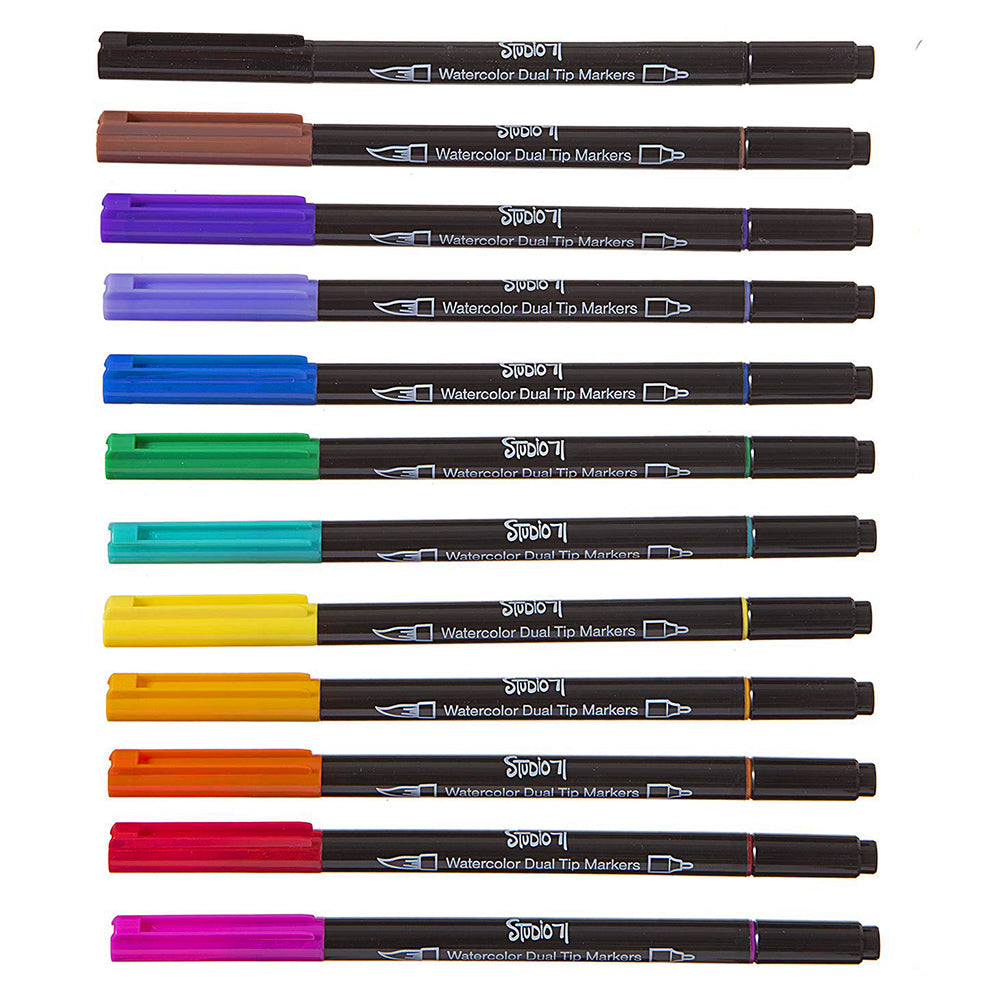 Great2bColorful Dual Tip Vibrant Watercolor Markers - 12 Pieces