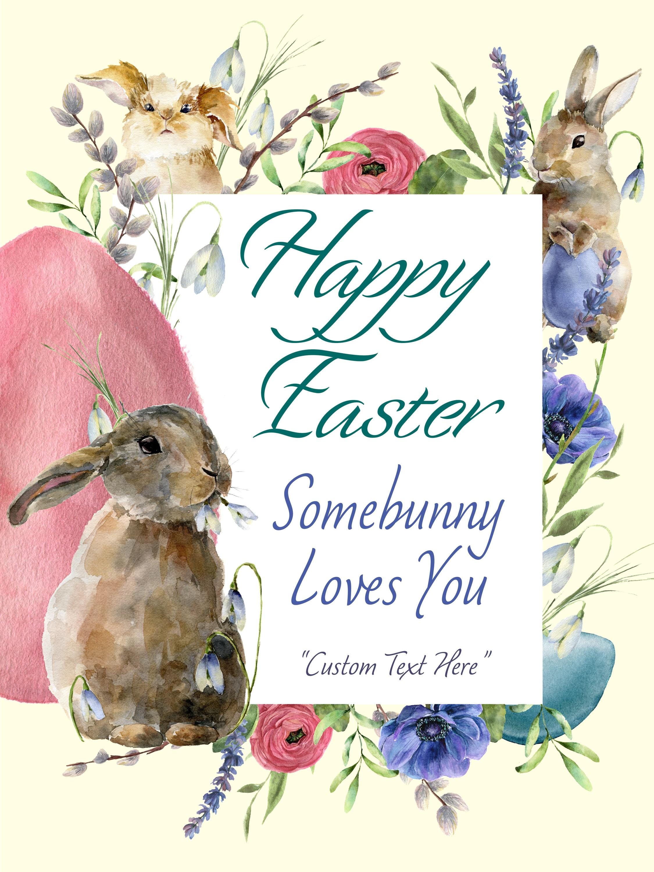 Great2bColorful 12" x 16" Canvas Print - "Somebunny Loves You" - Customizable w Magnetic Frame Option