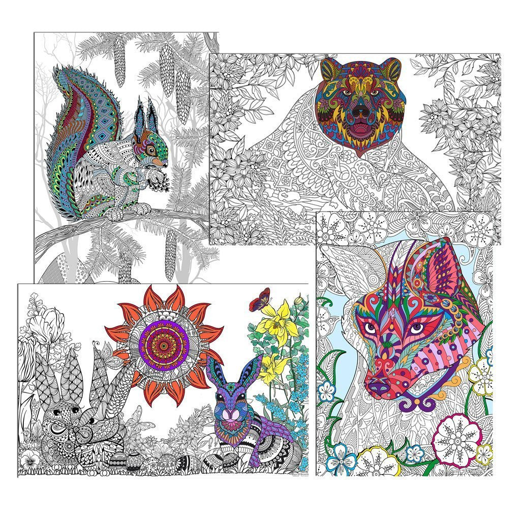 Great2bColorful - 24" x 16" Walk In The Woods 4-Pack Huge Coloring Posters