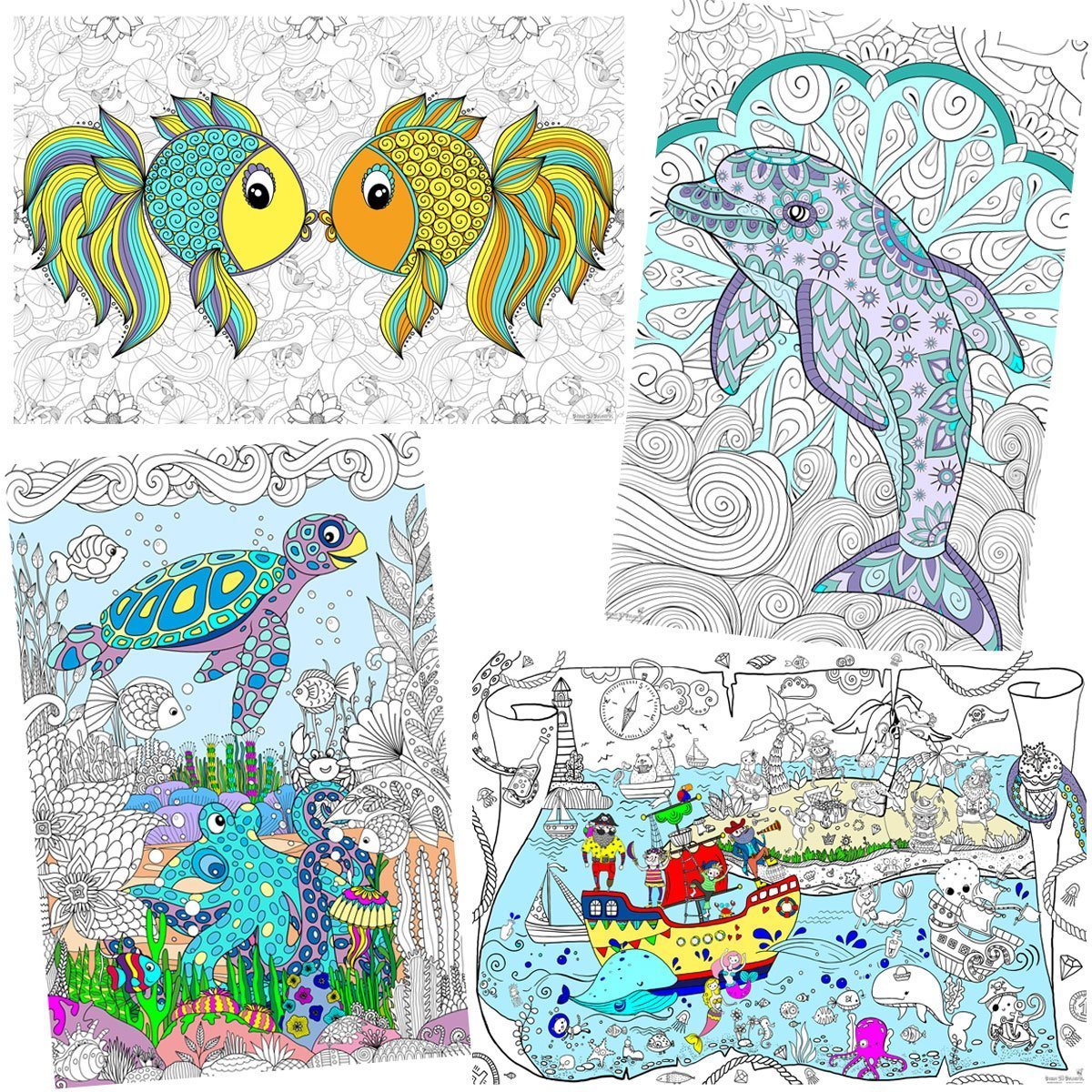 Great2bColorful - 24" x 16" By The Sea Huge Coloring Posters, 4-Pack