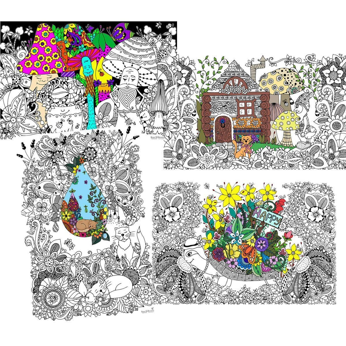 Great2bColorful - 24" x 16" Doodling Doodles Huge Coloring Posters, 4-Pack