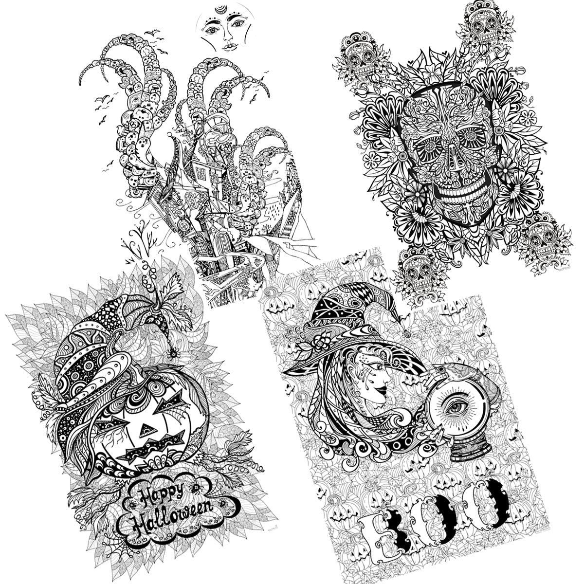 Great2bColorful - 24" x 16" Scary Halloween, 4 Pack Huge Coloring Posters