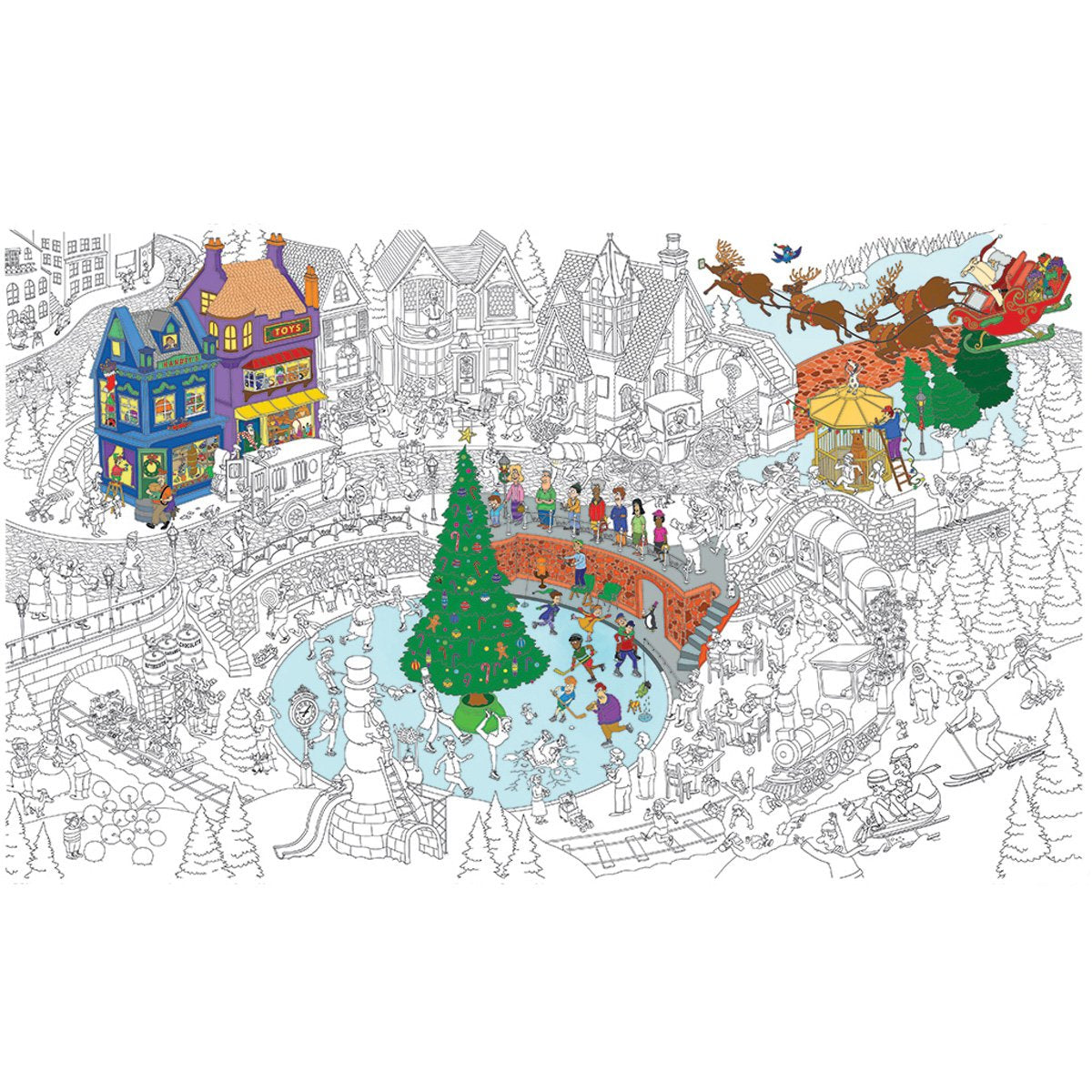 Great2bColorful Huge Coloring Posters - Merry Christmas Village