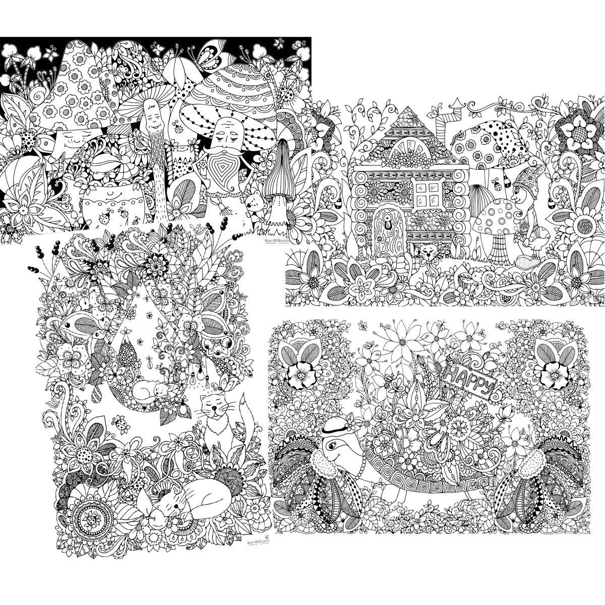 Great2bColorful - 24" x 16" Doodling Doodles Huge Coloring Posters, 4-Pack